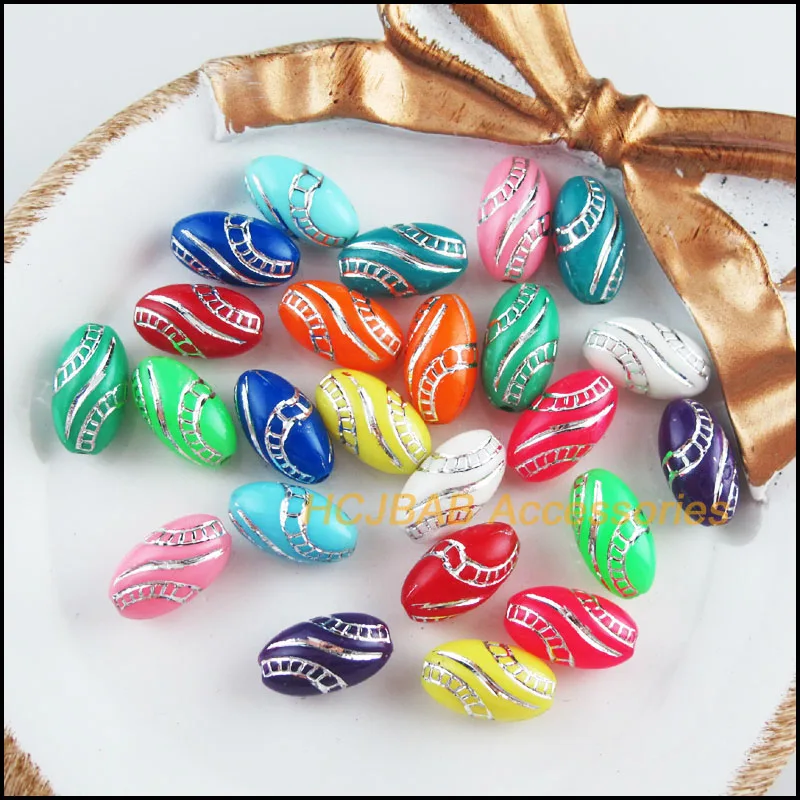 70Pcs Mixed Oval Ellipse Acrylic Spacer Beads Charms 8x13mm