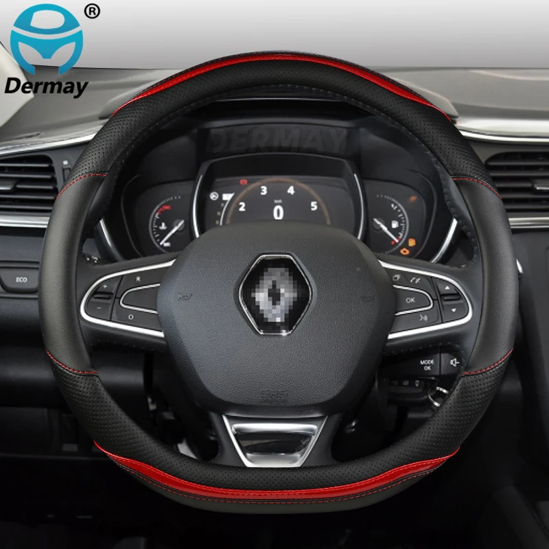 for Renault Scenic 1 2 3 4 Grand Scenic Megane Scenic Car Steering Wheel Cover Microfiber Leather+Carbon Fiber Auto Accessories