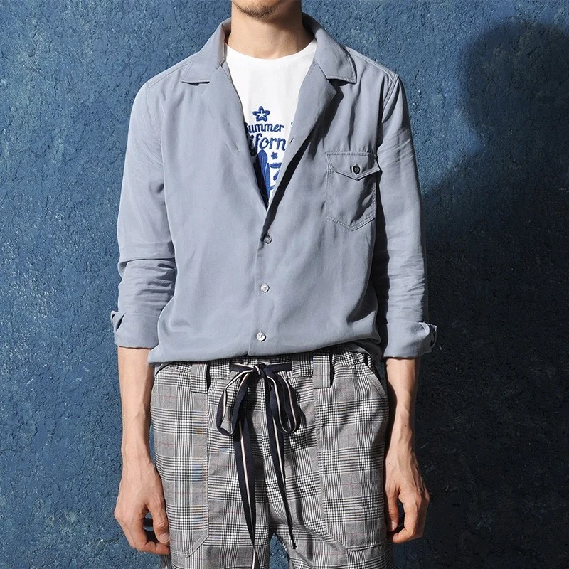 

Clothes Men 2022 Vintage Long Sleeve Shirt Office Mens Simple Loose Fit Casual Tops New Fashion Solid Color Elegant Male Shirts
