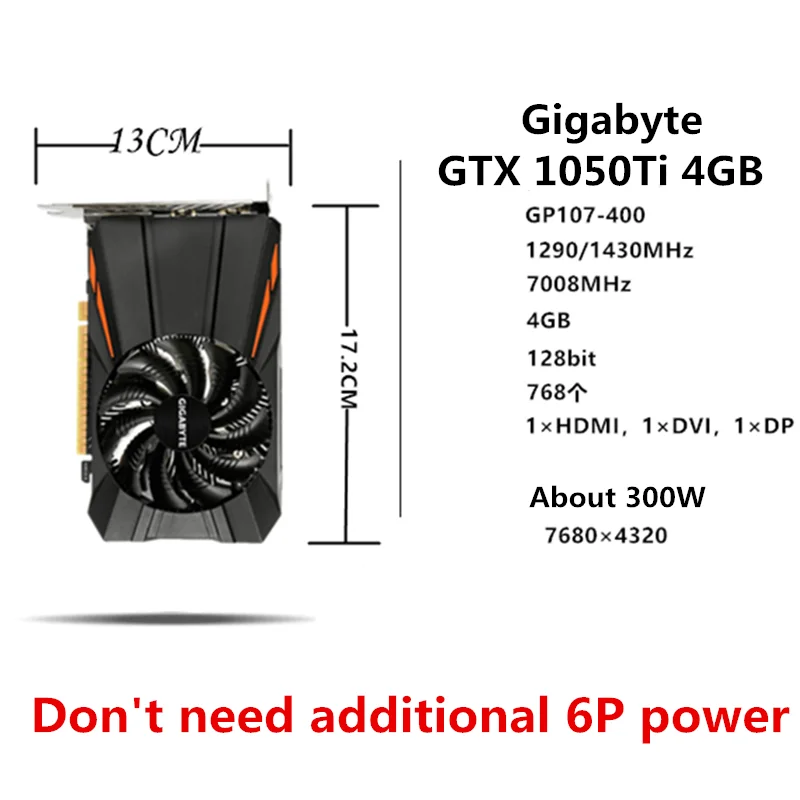 GIGABYTE GTX 1050Ti 4GB GPU Video Card 128Bit for nVIDIA Graphics Cards Geforce GTX 1050 Ti Hdmi VGA VideoCards Map GDDR5 Used