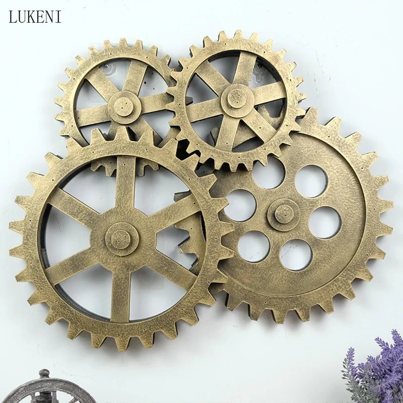 American 60x42cm Wooden Retro Gear Pendant Crafts Personality Coffee Bar Mural Gold Silver Wall Hanging Decor  Home Room