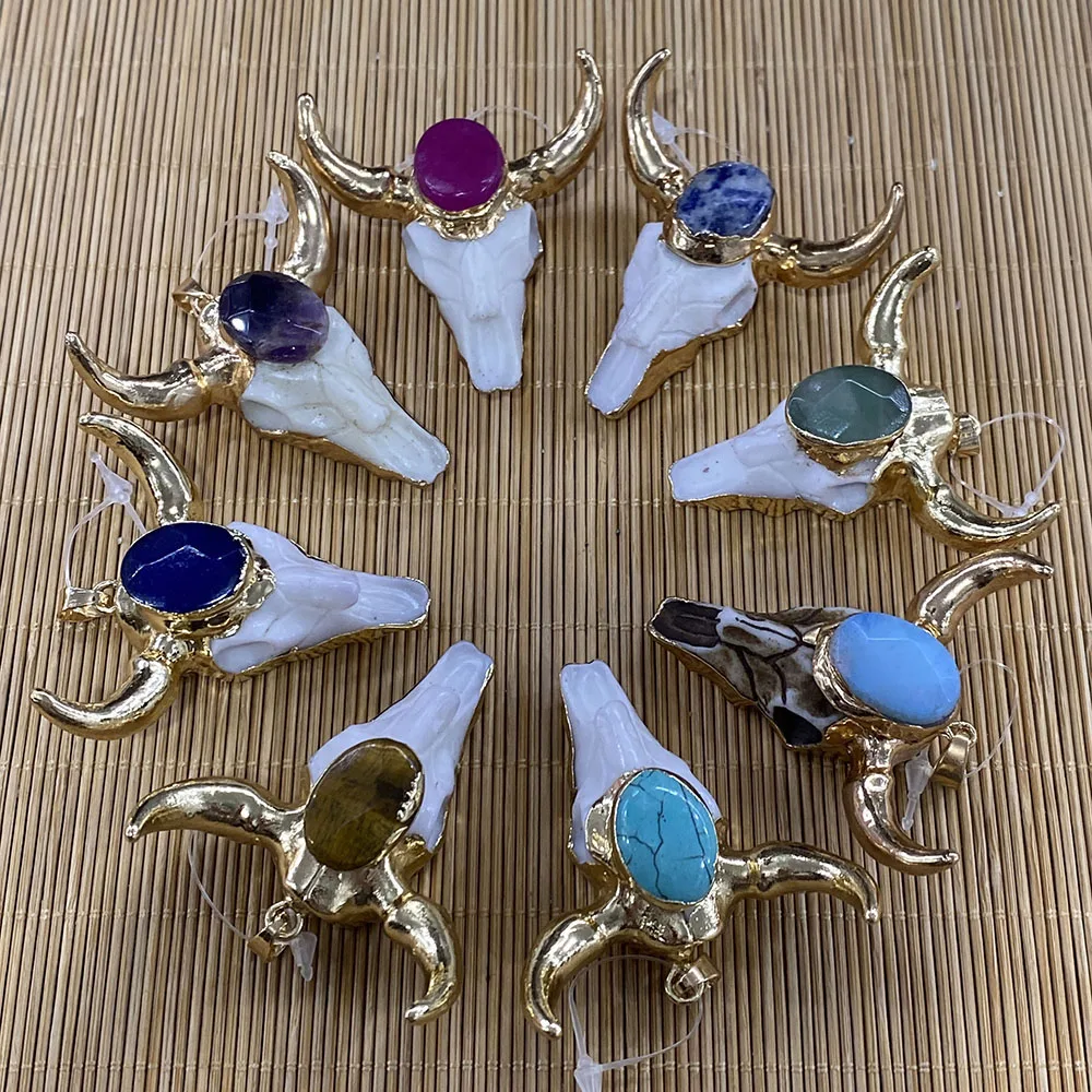 Imagen: Colgante de resina con forma de cabeza de toro de Animal, colgante de collar con diamantes pegajosos para fabricación de joyas DIY, colgante de pulsera personalizado, 1 ud.