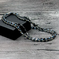 New Simple Classic Magnetic Hematite Beads Necklace with Baby Blue Gold Silver Color Spacer Beads Healing Therapy for Men Women