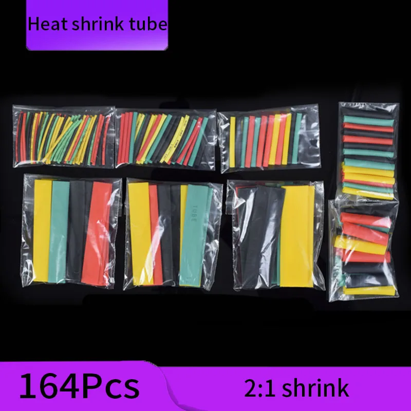 164pcs Heat Shrinkable Tube Kit Shrinking Assorted Polyolefin Insulation Sleeving 2:1 Wire Cable Sleeve Kit DIY Wire Repair