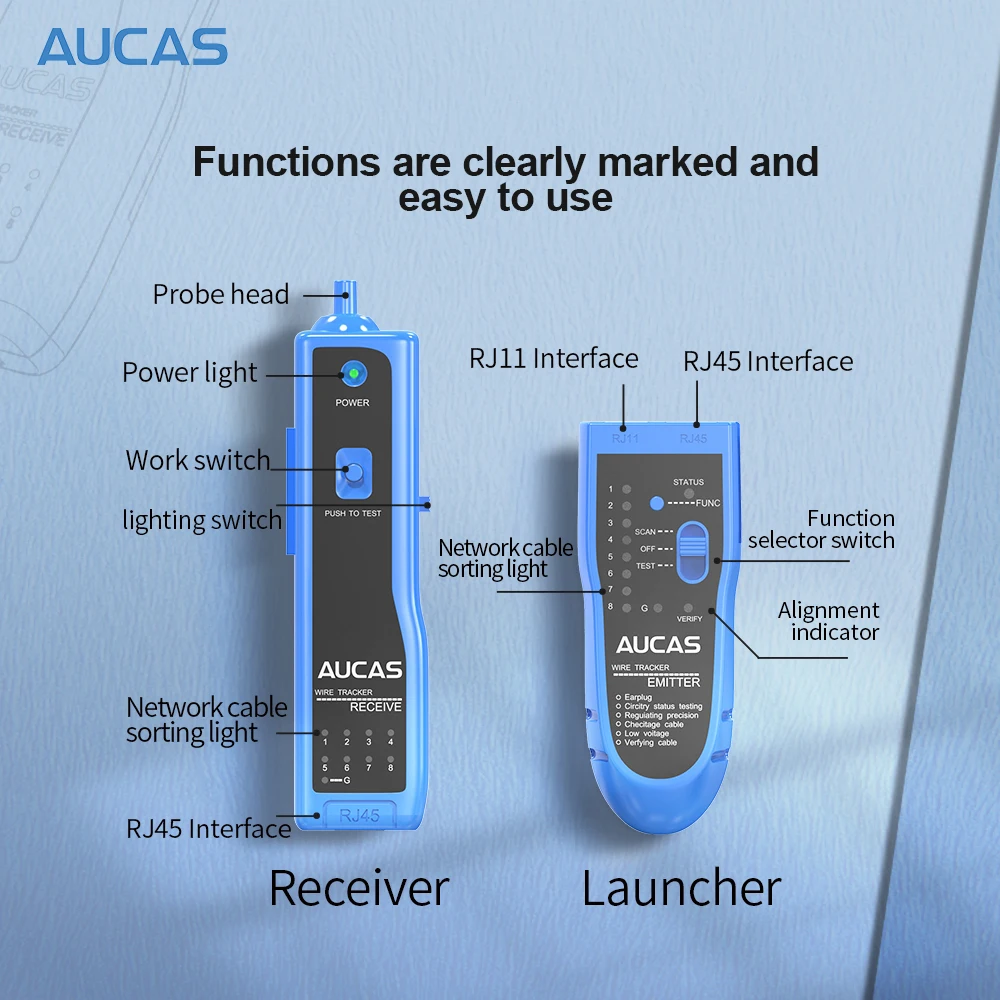 AUCAS-probador de Cable de red LAN Cat5 Cat6 RJ45 UTP, Detector de línea, localizador de Cable telefónico, Kit de herramientas de tonos gratis