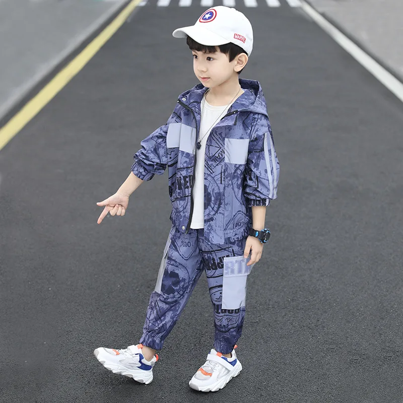 BINIDUCKLING Fashion Clothes Set For Big Boys Fall Hooded Reflective Stripe Kids Outfits Autumn Children Clothing Set 7 8 9 Year