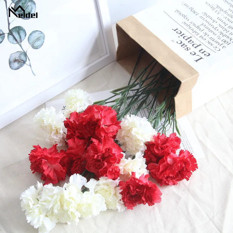 Single Branch 1 Head Artificial flowers Silk Carnation Red Fake Flowers Branch Home Decor Mother's Day Teachers' Day Gift Floral