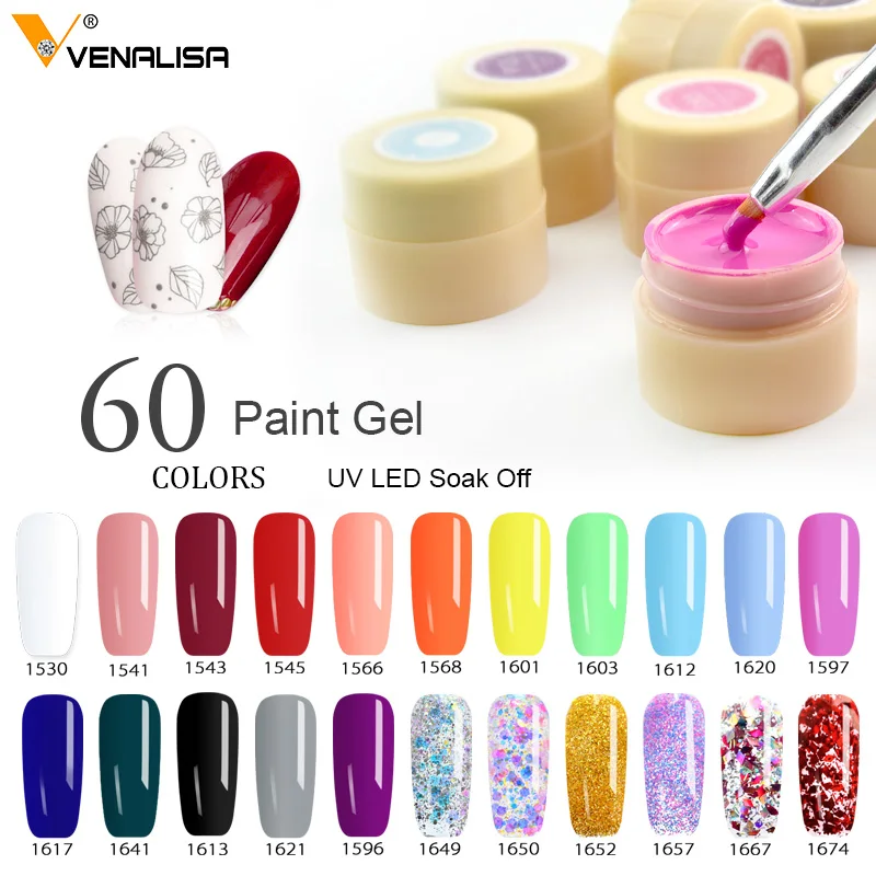 Venalisa Nail Art Tips Design Professional Nail Cosmetic Manicure 60 Colors UV LED Soak Off Paint Nail Polish Lacquer Gels