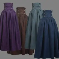 4 Colors Vintage Lady Victorian High Waist Ruffle Skirt Steampunk Walking Skirt