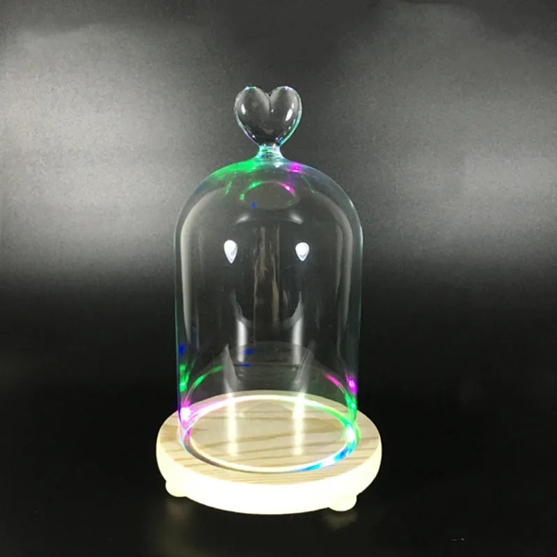 Free Shipping 12*16cm Big Size Colorful Luminous Log Base Different Top Glass Dome Home Decoration Transparent Candle Cover