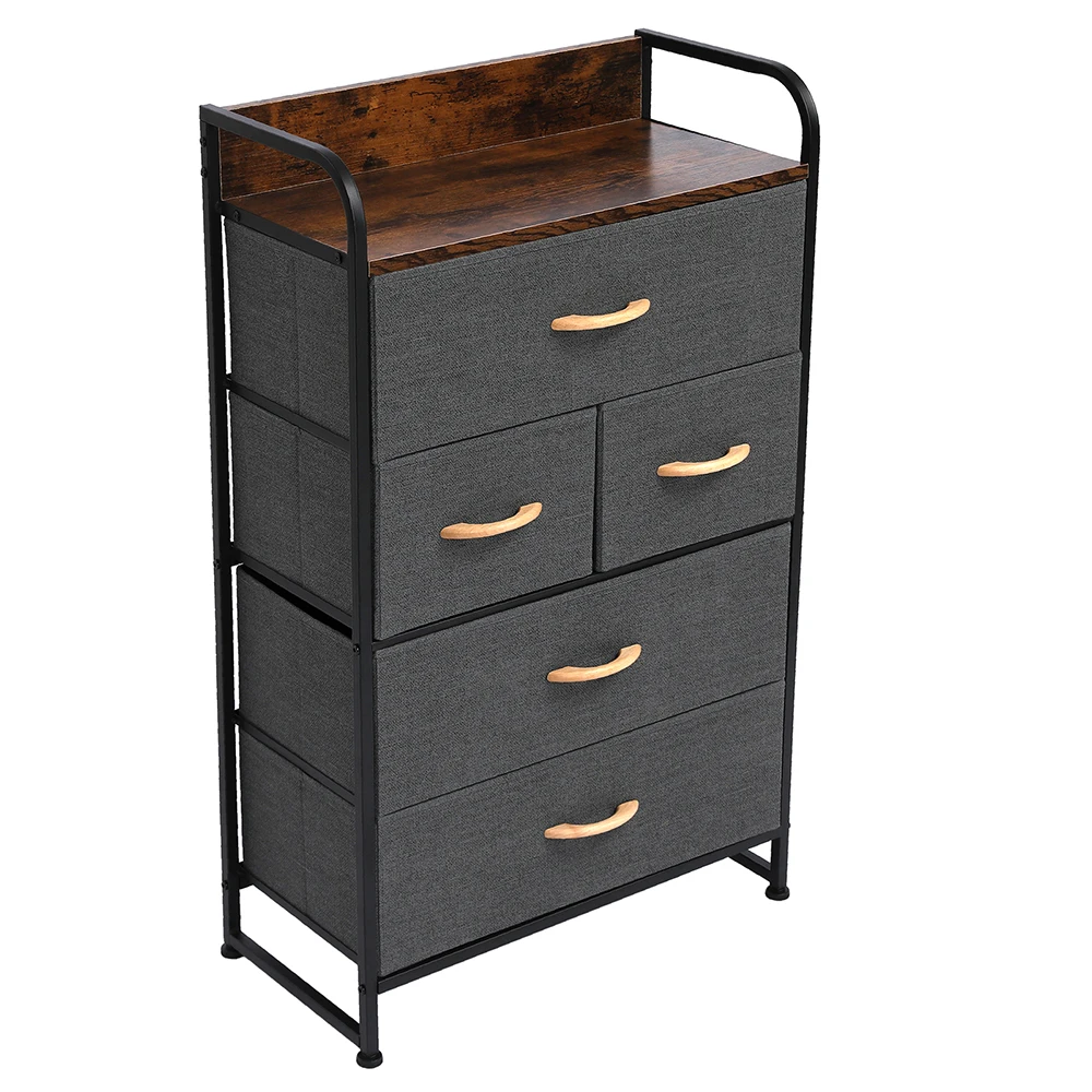 5 Fabric Drawer Dresser 4-Tier Storage Organizer Tower Unit for Bedroom Hallway Entryway Closets Sturdy Steel Frame Wooden Top