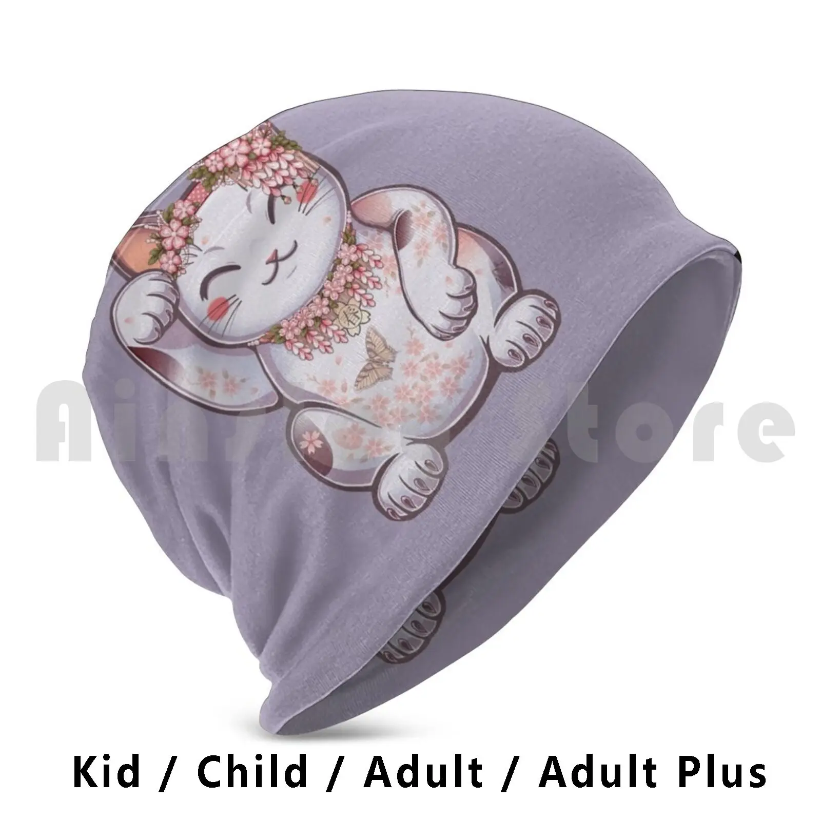 Hanami Maneki Neko : Shun Beanies Knit Hat Hip Hop Hanami Maneki Neko Beckoning Lucky Cat Pattern Floral Kawaii