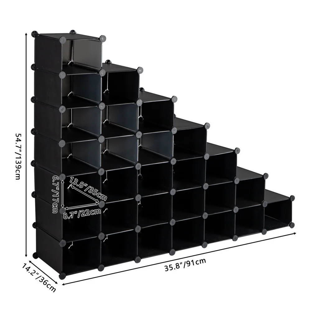 7-Tier 28-Pair Shoe Rack Plastic Shoe Units Cabinet Storage Organizer Space Saving for Entryway Hallway Bathroom Living Room