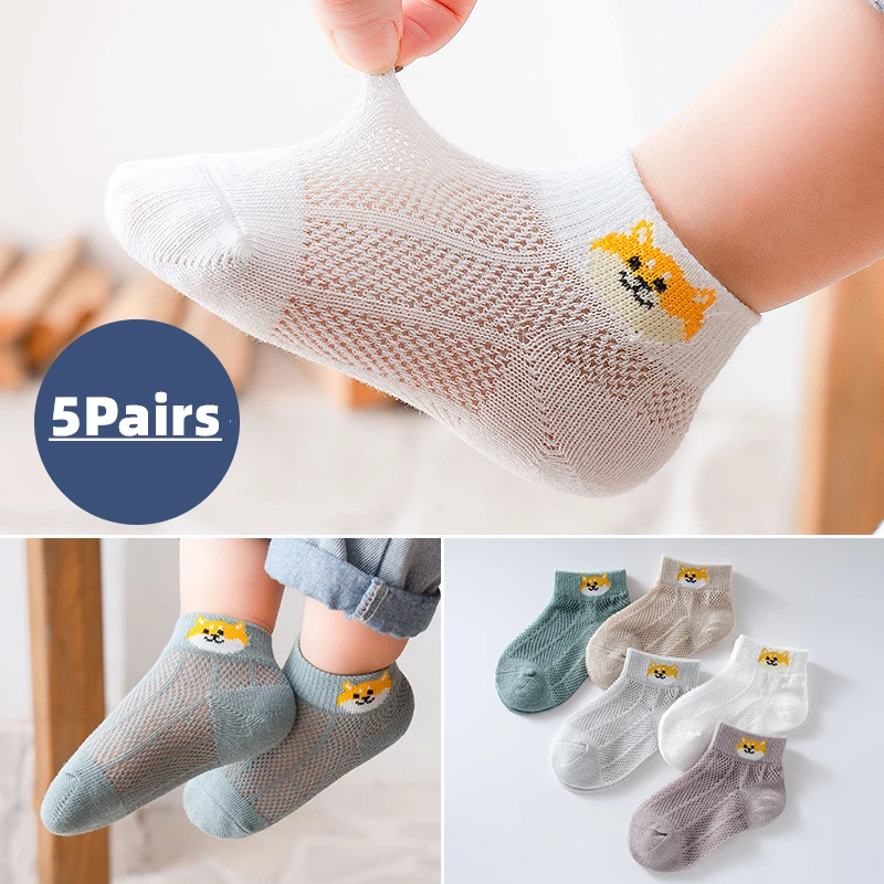 Spring Summer Thin Mesh Socks For Girls Boys Cute Animal Children\'s Thin Sock Baby Newborn Short Socks 5 Pairs/lot 1 to 12 Years