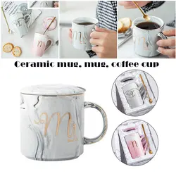 Mr Mrs Ceramic Mug With Lid and Stainless Steel Spoon Coffe Cup Gift for Couple Lovers 400/450ml