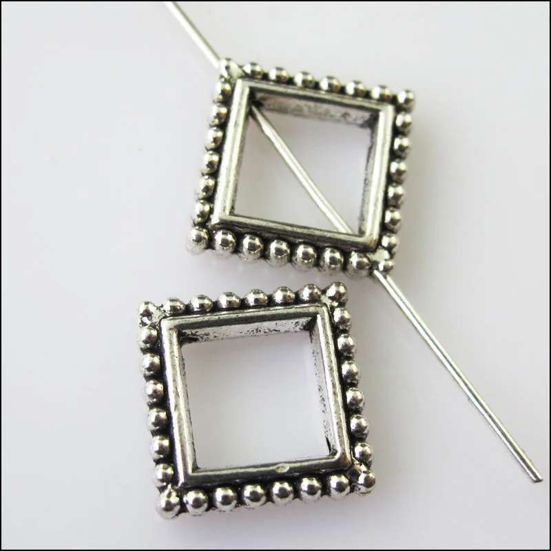 16 New Square Circle Frame Charms Tibetan Silver Tone Spacer Beads 13mm