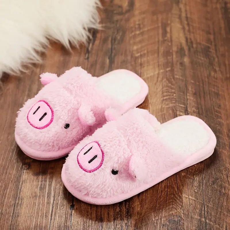 Cute Pig Cotton Children Slippers Autumn Winter Warm Non-Slip Fluffy Slippers Kid Home Indoor Bedroom Shoes Boy Girl Furry Shoes