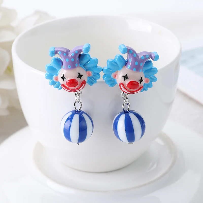 1Pair Cute Stud Earrings Circus Clown  With Watermelon Beads  Charms  Fashion Cartoon Jewelry