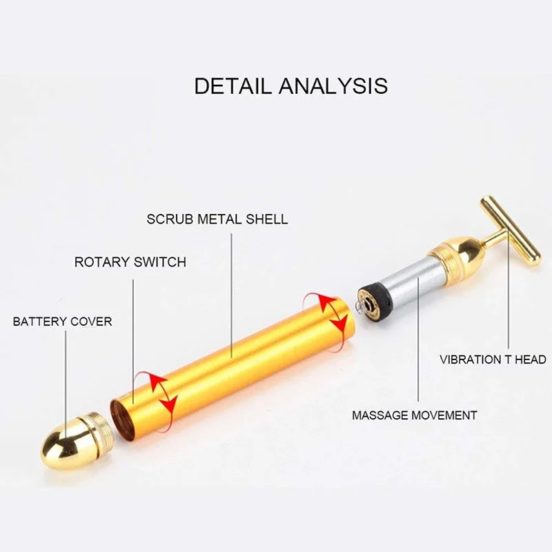 24k Goldene Energie Beauty Bar Vibrierende Gesichts Roller Massager T-Form Für Gesicht-lift Haut Anzugs Anti-falten Massage Roller