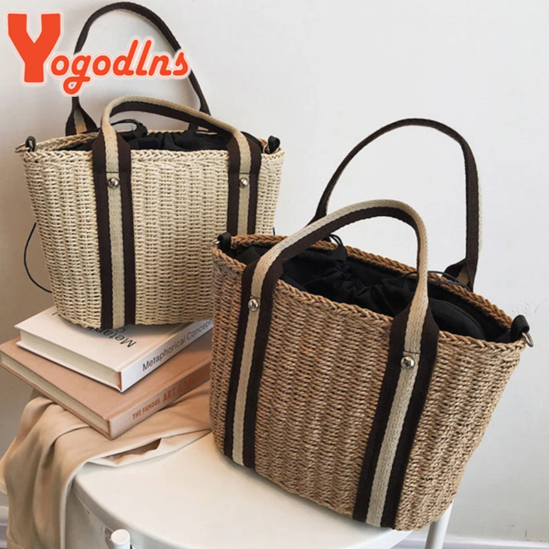 Summer Straw Handbag Women Large Capacity Woven Shoulder Bag Rattan Beach Bag Bohemia Vacation Lady Tote Knitted Purse