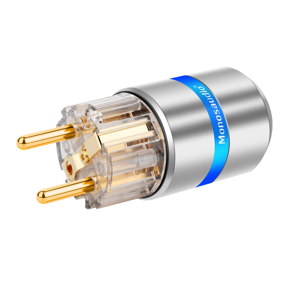 Monosaudio E107G/F107G 99.998% cobre puro chapado en oro Schuko versión UE conector de clavija de alimentación enchufe hembra IEC cable de alimentación de red