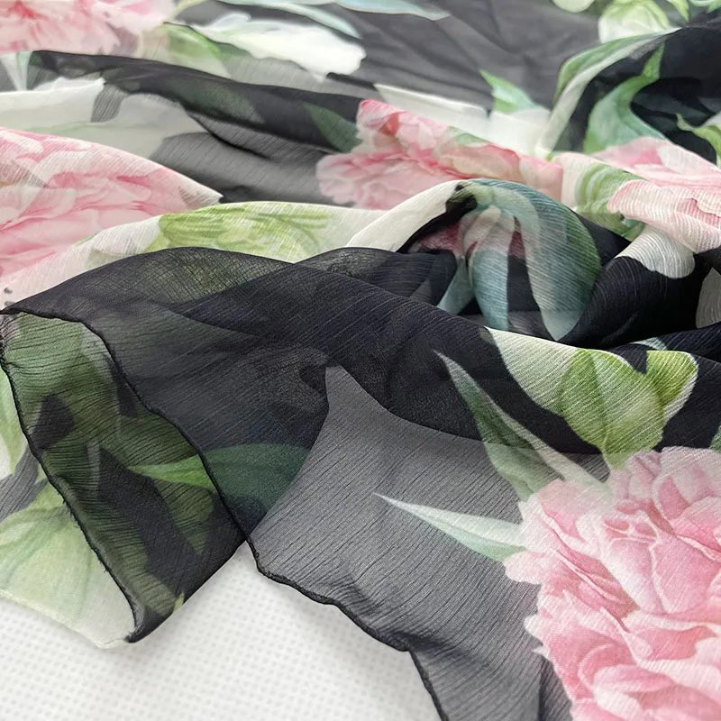 2021 Big Peony Flower Light and Thin Fabric Printing Shunyu Chiffon Polyester Garment Summer Sewing Cloth Fabric for Dress