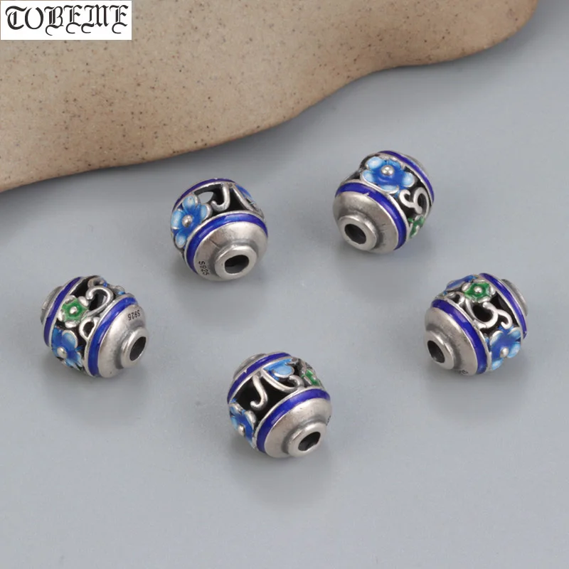 

Enamelling 100% 925 Silver Flower Beads DIY Jewelry Accessories Loose Bead Good Luck Bracelet Findings