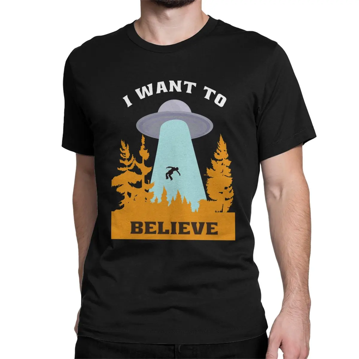 I Want To Believe The X Files Men\'s T Shirt Casual Tee Shirt Short Sleeve Crew Neck T-Shirt 100% Cotton Big Size Clothes