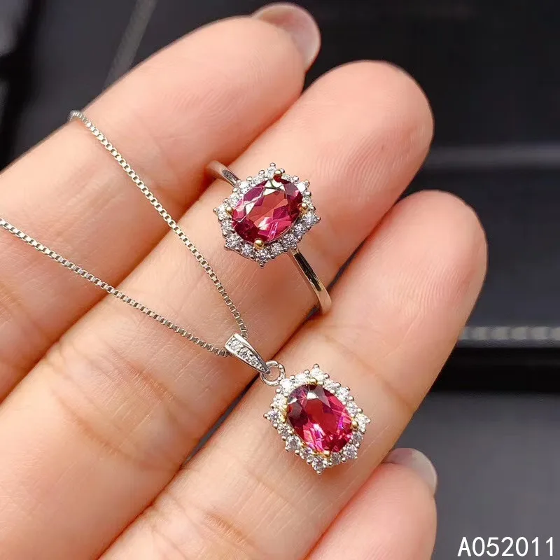 

KJJEAXCMY fine jewelry natural garnet 925 sterling silver luxury girl gemstone pendant necklace chain ring suit Gift Birthday