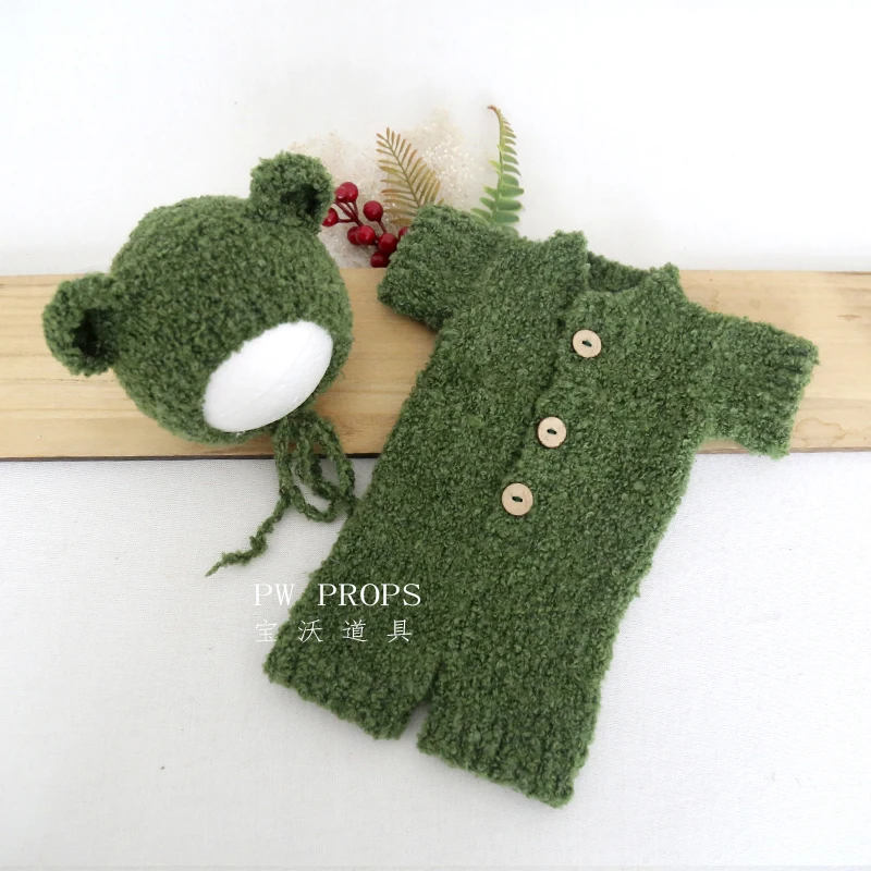 Vintage Teddy Bear Knitted Newborn Baby Girl Romper Outfit Clothes Dress Photography Props Fuzzy Infant Angora Overall