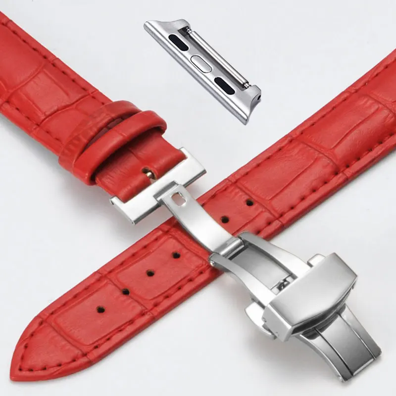 Suitable for iWatch1 / 2/3/4/5 / Apple Watch Leather Strap 38mm-40mm Stainless Steel Butterfly Buckle Strap Wrist Strap Bracelet