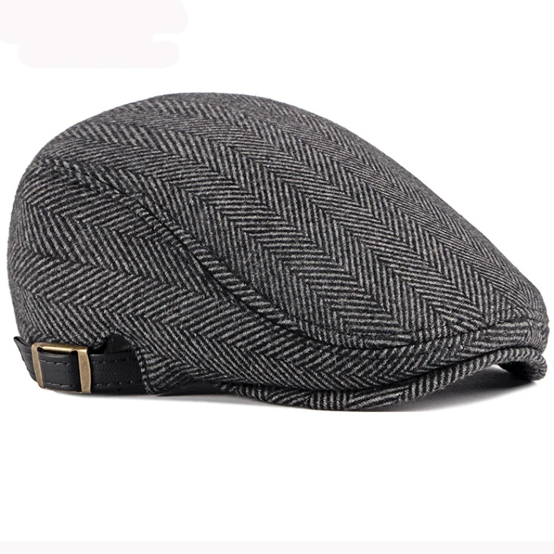 HT2888 Berets Men High Quality Autumn Winter Wool Hat Striped   Flat Cap Artist Painter Hat Male Adjustable Beret Cap