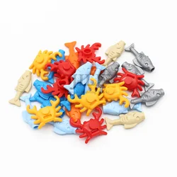 Bloques de construcción MOC para niños, ladrillos para armar juguete de Peces, cangrejos, animales del océano, Compatible con figuras, código 64648, Compatible con 33121, 50 piezas