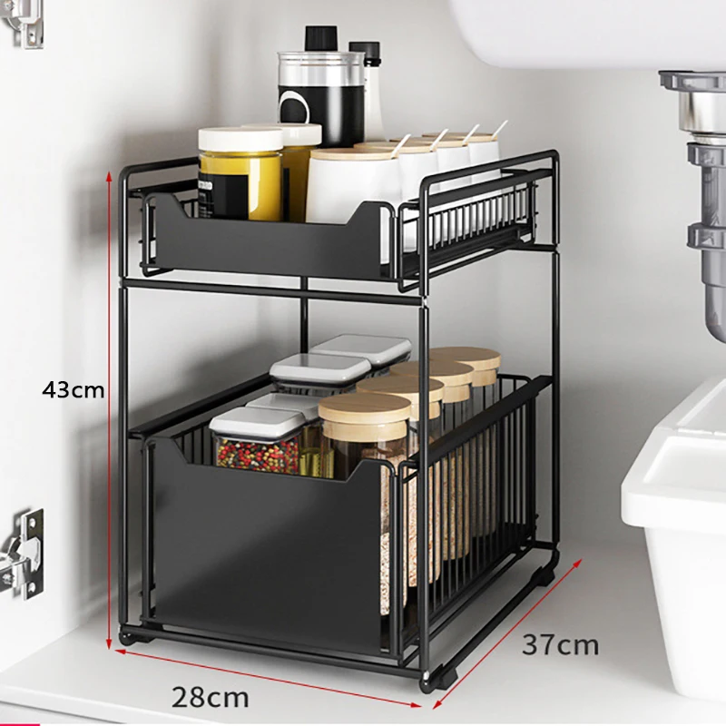 Imagem -06 - Gavetas de Armazenamento Rack Camadas Deslizante Cesta Armário Bancada Puxar para Fora Organizador Gaveta Spice Prateleira na Cozinha