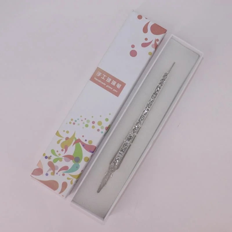 Glass Dip Pen And Ink Set New Hollow Rhinestone Fountain Pens Color Ink Creative Glass Pencil And Blue Dip Pencils Gift Box