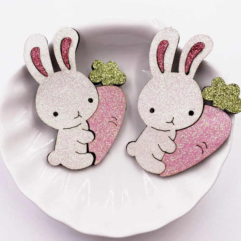 6PCS Glitter Composite Gold Powder Felt Fabric Kawaii Colorful Rabbit Patches DIY Craft Appliques Wedding Hairpin Parts Crafts