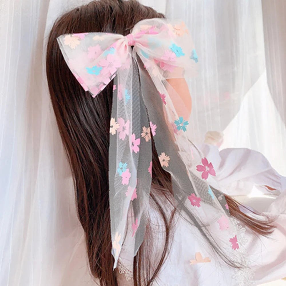 New Organza Girl Bow Headdress Hairpin Children Princess Hair Rope Ribbon Child Clips With Butterfly Knot Head Accessories Q8693