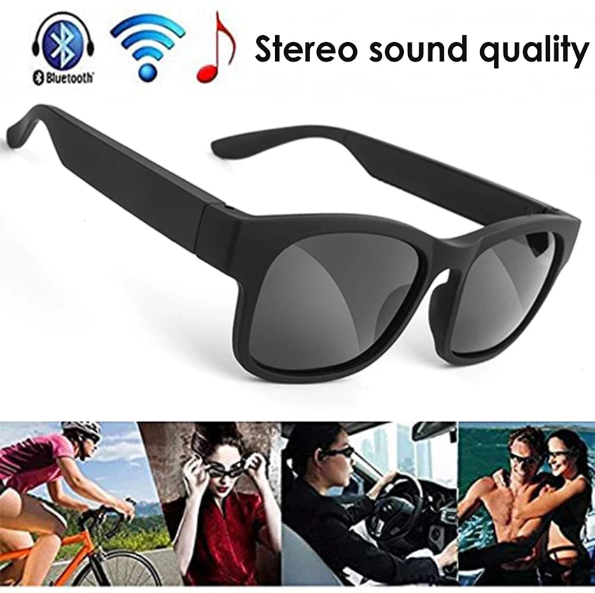 Smart Glasses Wireless Bluetooth 5.0 Bone Conduction Earphone Headsets IP4 Waterproof with Mic Speaker Wireless Stereo Hand-Free