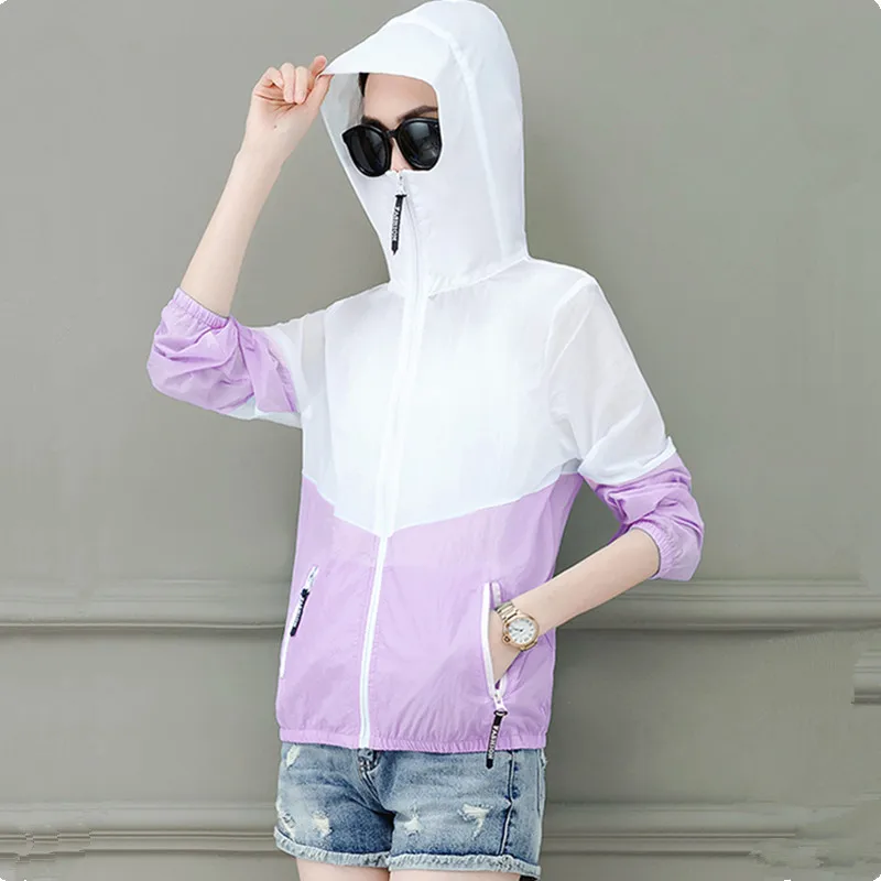 UHYTGF-Tops elegantes de talla grande para mujer, ropa de protección solar transpirable Anti-UV, chaqueta fina con capucha para chica linda, moda de verano, 1567