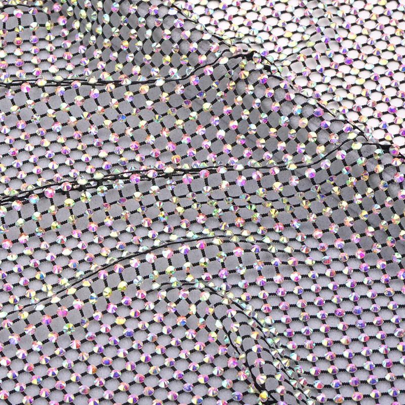 30x40/50x100/100x100cm Crystal AB Glass Black Mesh Rhinestones Fabric Glitter Sewing Elastic Trim Applique Stretch Strass Decor