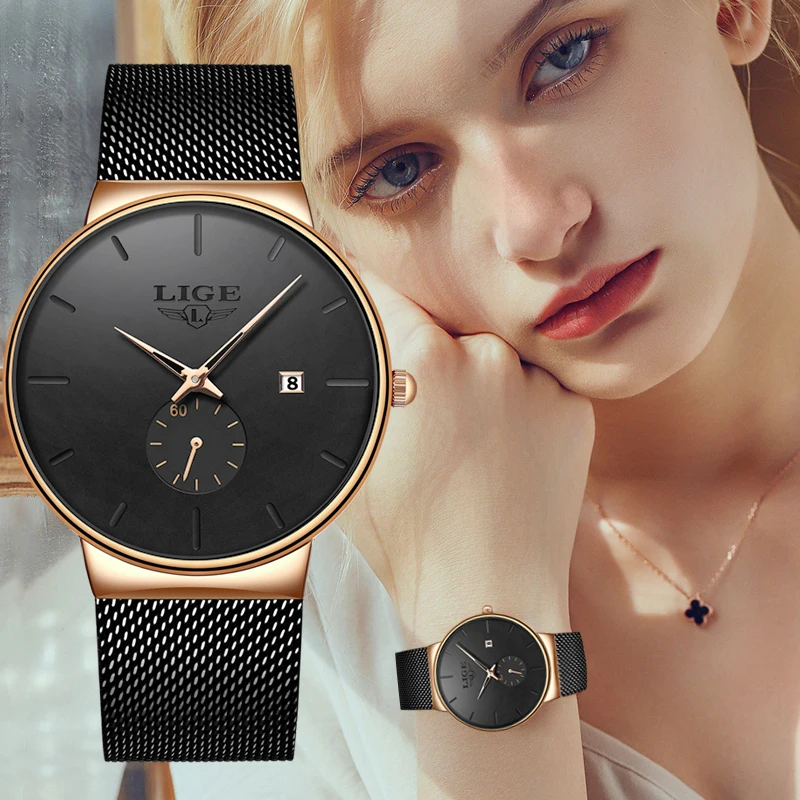 2023 LIGE Fashion Minimalist Women's Quartz Watch Top Brand Luxury Women's Watches Ultra Thin Waterproof Business Wrist Watch