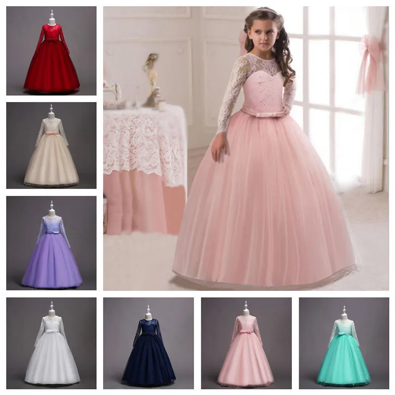 

My Elegant Princess Kids Fancy Dress Girls Wedding Tulle Lace Long Girl Dresses Party Pageant Formal Gown Teen Children 4-14Y