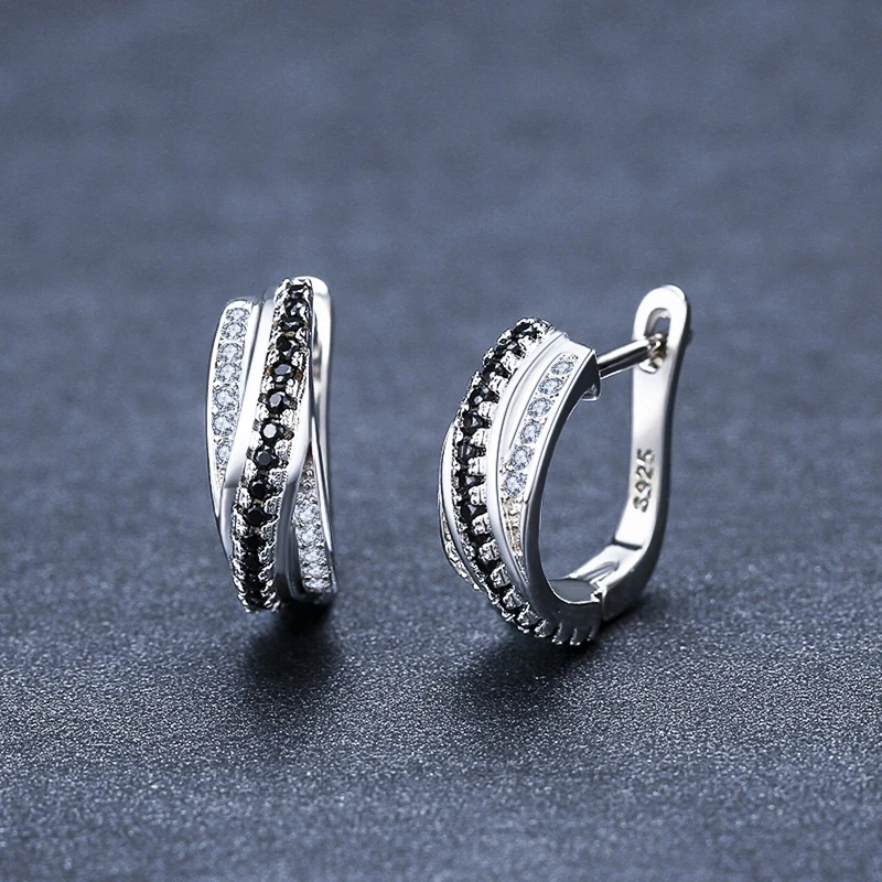 Black Awn 2023 New Hoop Earrings for Women Classic Silver Color Trendy Spinel Engagement Jewelry I207