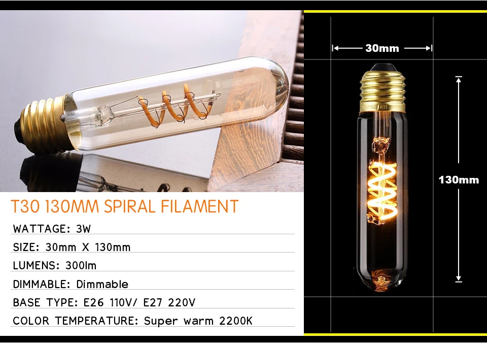 Retro dimmbare LED Edison Glühbirne E27 3W Gold Spiral-Filament ST64 G125 Ampoule LED Lampe Glühbirne Kronleuchter Dekorative Beleuchtung – Detail 9