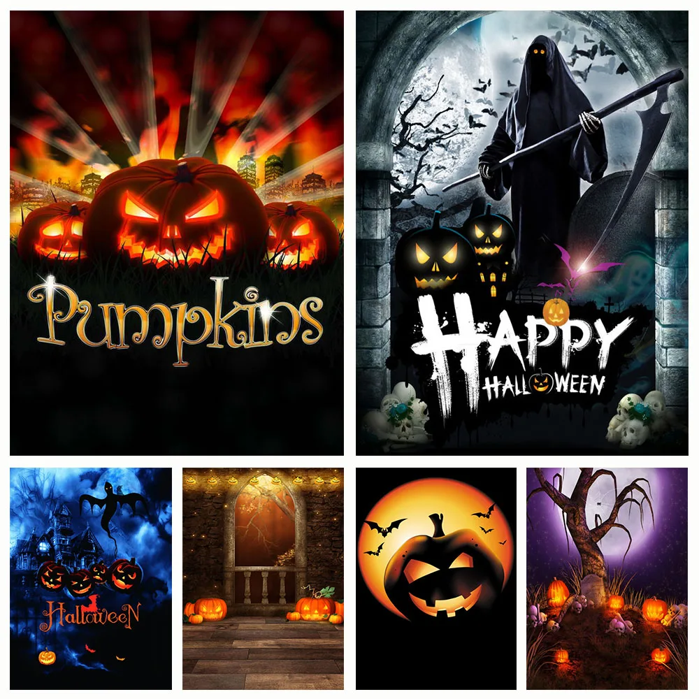 Avezano Halloween Backdrop Pumpkin Lantern Ghost Night Castle Bat Cemetery Photography Backgrounds Photophone Photo Studio Decor