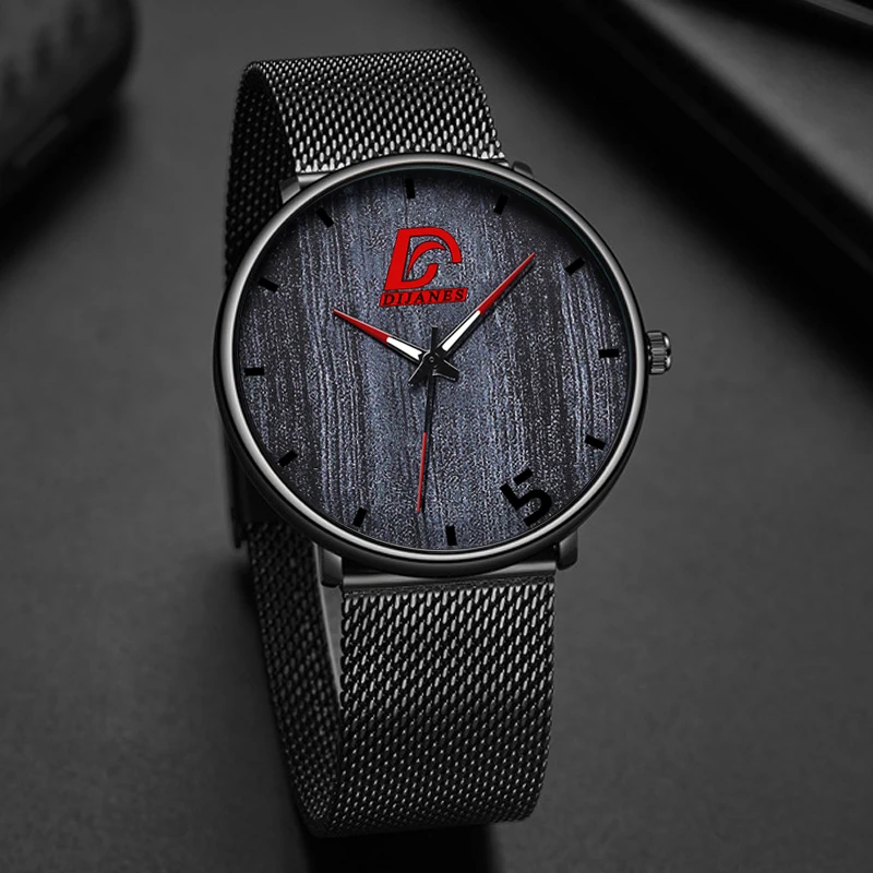 Reloj hombre moda męska Ultra cienkie minimalistyczne zegarki mężczyźni biznes pasek z siatki ze stali nierdzewnej zegarek kwarcowy relogio masculino