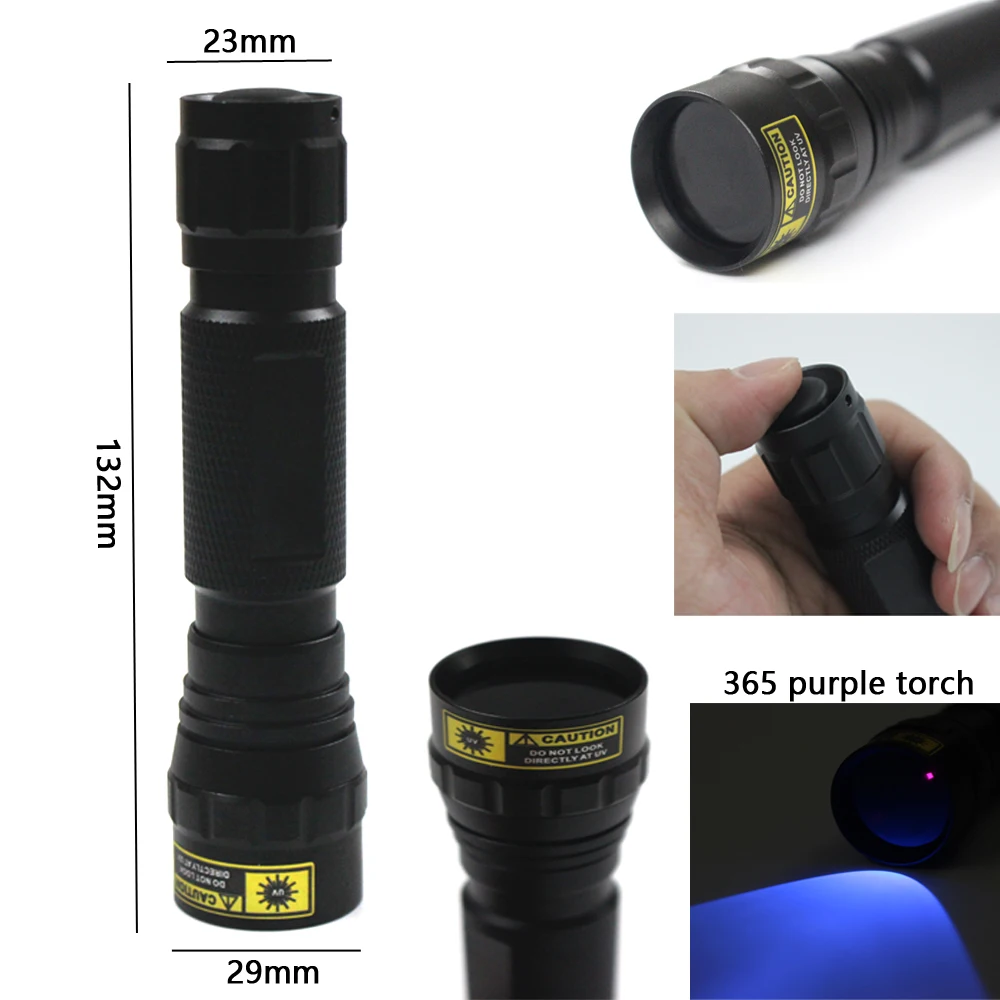 365nm UV Light & Strong Light Flashlight 18650 Rechargeable Camping Lantern Pets Urine Stains Black Light Ultraviolet Lamp