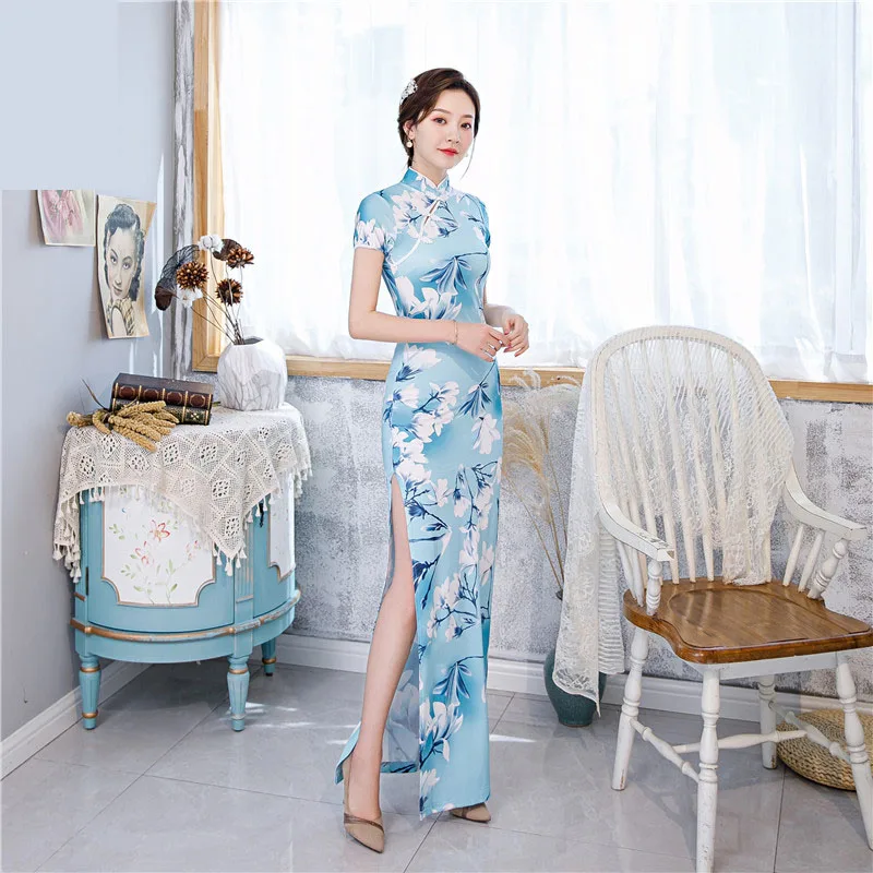 2022 Elegant Women Cheongsam Chinese Traditional Slim Dress Wedding Costume Long Dresses Sexy Qipao Multi Color