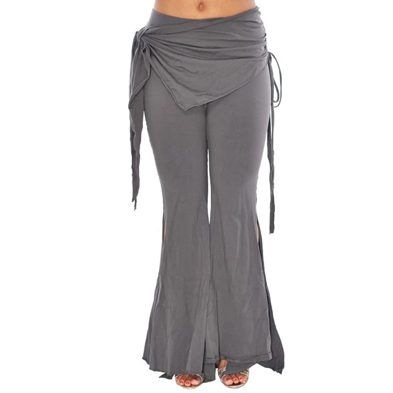 Tribal Fusion High Waist Flare Trousers Practice Pants with Panel Side Slits Gothic Belly Dance Pants