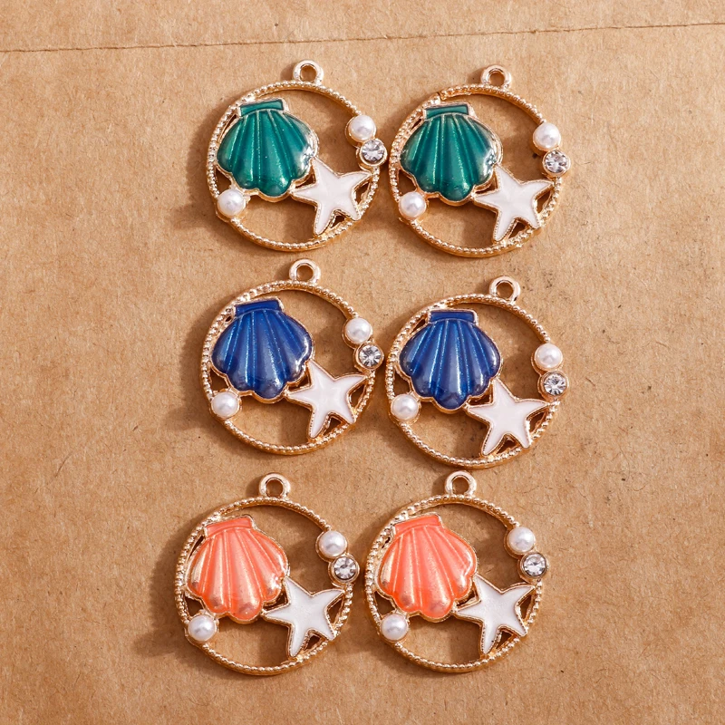 10 teile/los niedlichen Meeres lebewesen Charms für Schmuck machen Emaille Seestern Muschel Charms Anhänger DIY Halskette Ohrringe Geschenk zubehör – Detail 9